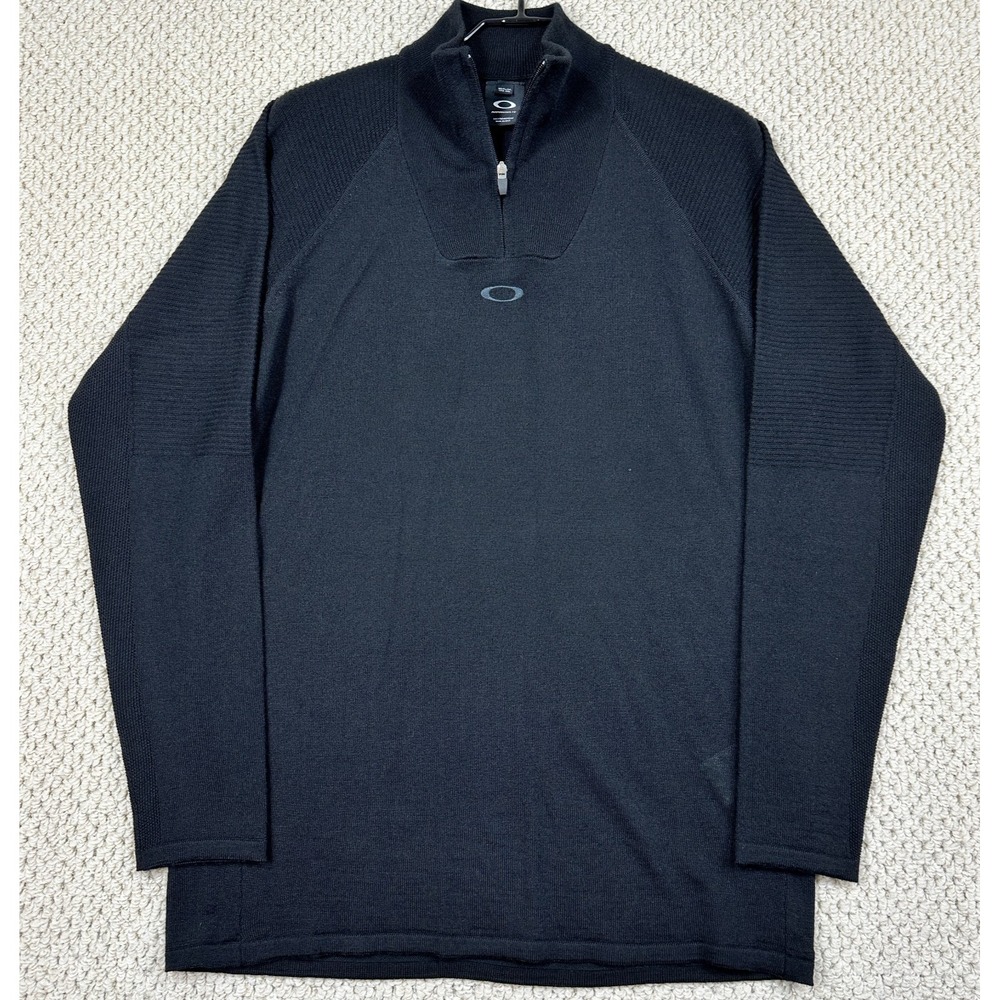 Oakley 1/4 Zip Pullover Mens 2XL Black Performance Wool Blend Sweater Italy Made